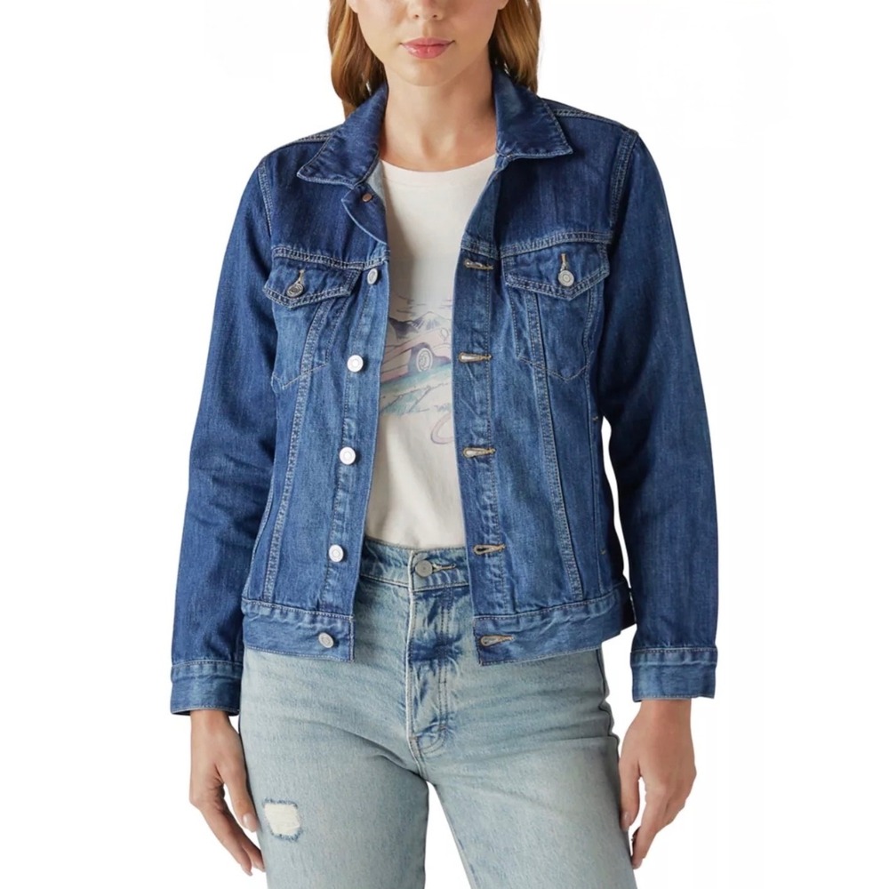 Lucky Brand Tomboy Trucker Cotton Stretch Denim Jean Jacket M Dark Wash